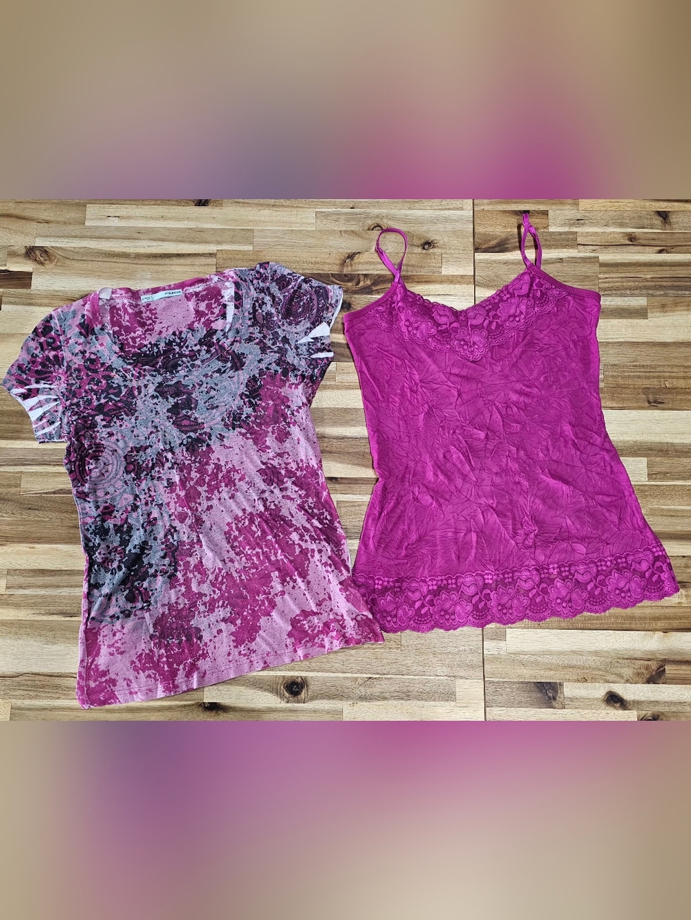 Maurices Fuchsia Lace-Trim Cami and Fuchsia Patterned Tee Set